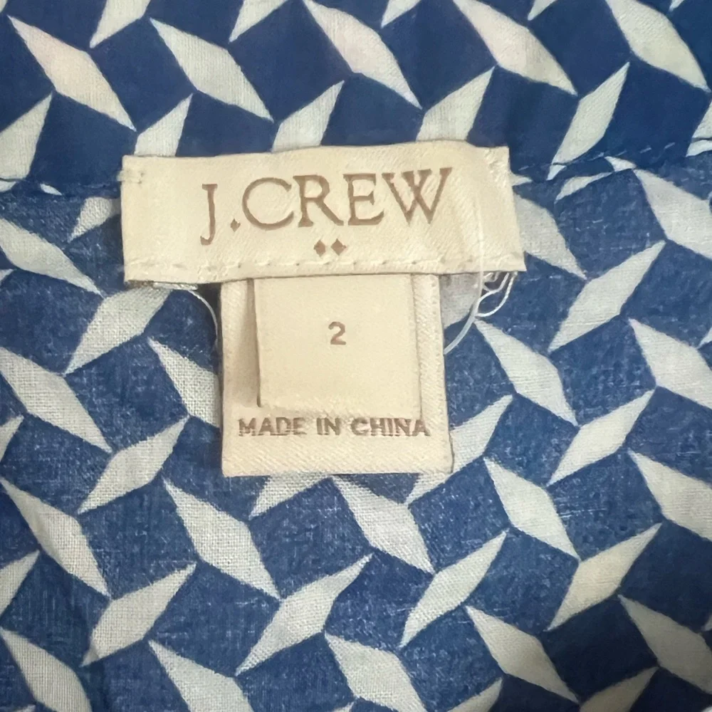 J. Crew Navy Geometric Sleeveless Top with Coral Embroidery